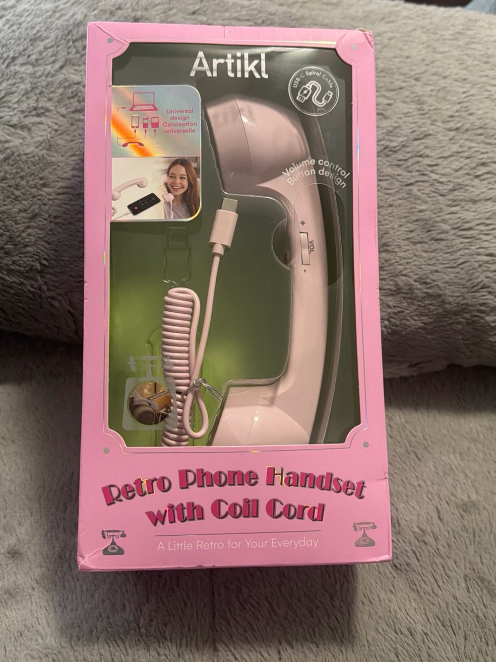 Retro Phone Handset — Pink Coil Cord